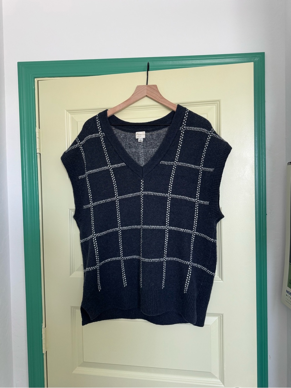 a new day Navy V-Neck Sleeveless Sweater Vest with White Grid